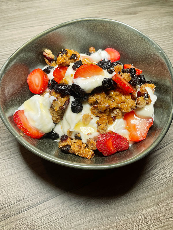 Clock Tower Coffee & Bakery yogurt parfait with granola and berries